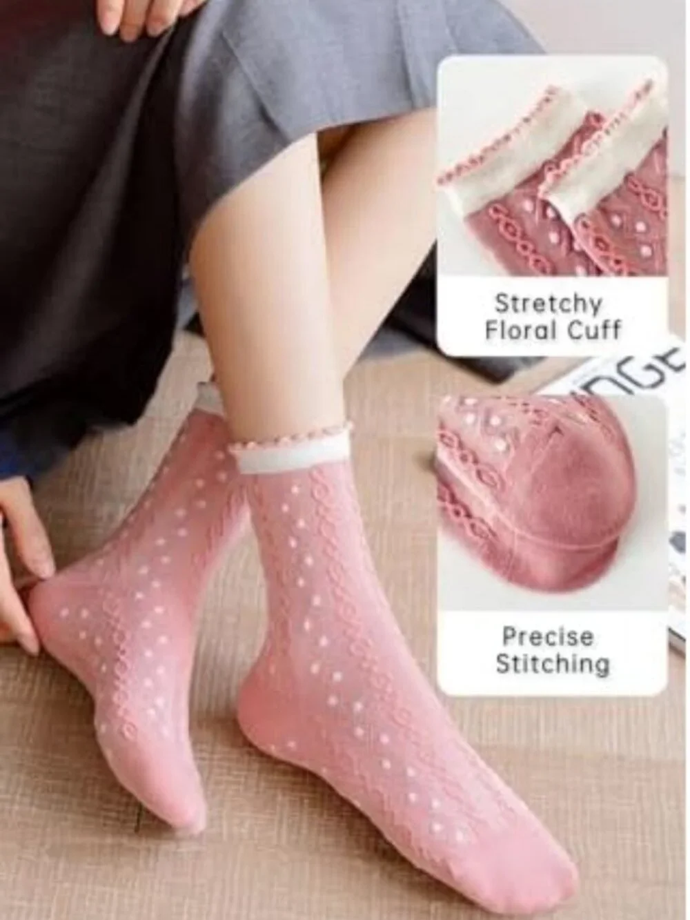 Vintage Floral Embroidered Crew Socks for Women - Comfy Cotton Blend, Cute